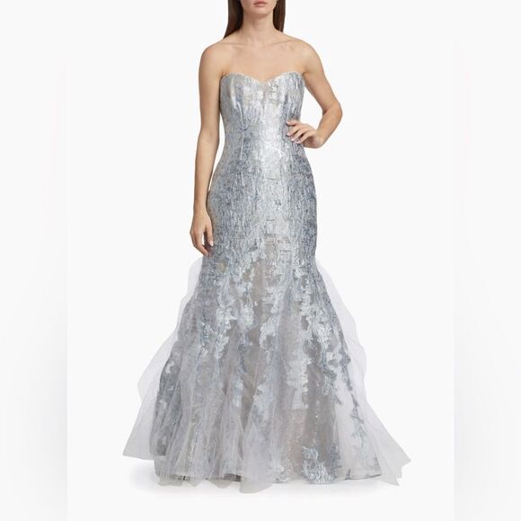 Rene Ruiz Collection Brocade Tulle Strapless Mermaid Gown size 4 - Picture 2 of 14